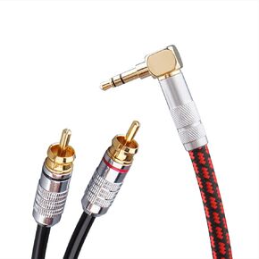 Audiophile Audio Cable Stereo 3.5mm Male to 2 RCA Male Red for Smartphone, MP3,CD, Tablets, Speakers,Home Theater,HDTV (Right Angle 3.5mm (9 Feet))