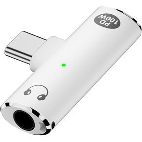 USB C to Audio Jack Adapter with 100W Fast Charging, 2-in-1 USB Type-C to 3.5mm Female Headphone Compatible with iPhone 16/15 Series, iPad, MacBook and More (White)