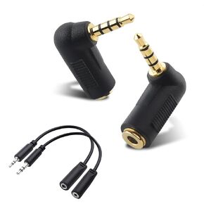 Cable Matters Combo-Pack 2.5mm and 3.5mm Headphone Adapter Kit (2.5mm to 3.5mm Adapter and 3.5mm to 2.5mm Adapter) in Black - 4 Inches & TRRS Right Angle 3.5mm Adapter in Black