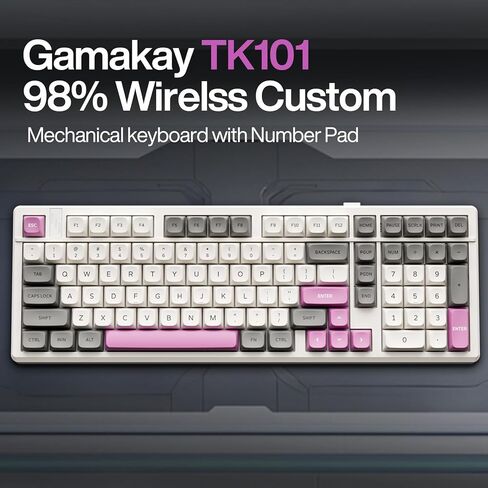 GK Gamakay TK101 98 ٪ لوحة مفاتيح ميكانيكية مع لوحة ، وسادة ، قابلة للتبديل ، مفاتيح خطية خطية مسبقًا ، بلوتوث ثلاثي الوضع/2.4 جيجا هرتز/USB-C 101 مفاتيح ألعاب RGB (الأسود والأحمر ، Saturn) in Kuwait