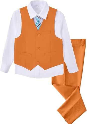 Boys 4 Pieces Suits Slim Fit Kids Outfits Vest Pants Sets Black Blue Formal Dresswear for Boy in Kuwait
