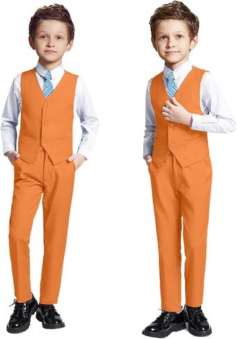 Boys 4 Pieces Suits Slim Fit Kids Outfits Vest Pants Sets Black Blue Formal Dresswear for Boy in Kuwait