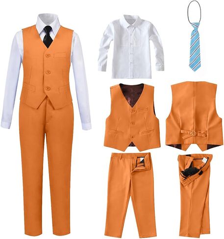Boys 4 Pieces Suits Slim Fit Kids Outfits Vest Pants Sets Black Blue Formal Dresswear for Boy in Kuwait