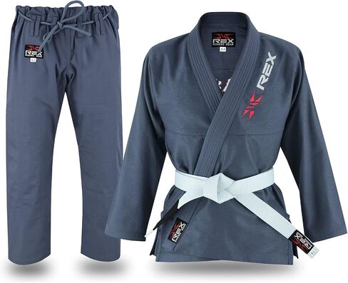 حزام جيو جيتسو البرازيلي من REX Sports للرجال والنساء BJJ Gi Grappling Kimonos حزام أبيض خفيف الوزن (أزرق ملكي، K2) in Saudi Arabia