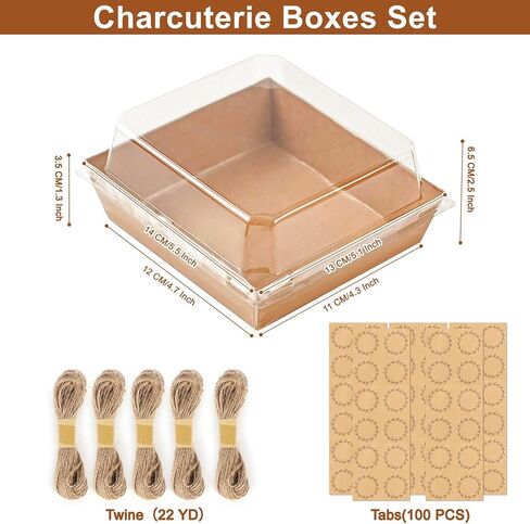 30 Pack Small Charcuterie Boxes with Clear Lids, 5.5" x 5.1" x 2.5" Paper Disposable Food Containers, Kraft Bakery Dessert Boxes with Forks for Sandwich, Cake Slice, Snacks, Strawberries (Brown) in Saudi Arabia
