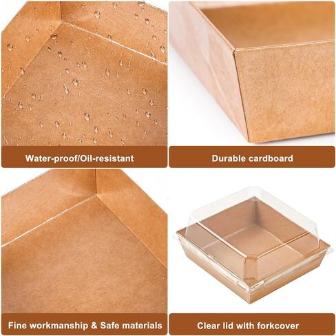 30 Pack Small Charcuterie Boxes with Clear Lids, 5.5" x 5.1" x 2.5" Paper Disposable Food Containers, Kraft Bakery Dessert Boxes with Forks for Sandwich, Cake Slice, Snacks, Strawberries (Brown) in Saudi Arabia