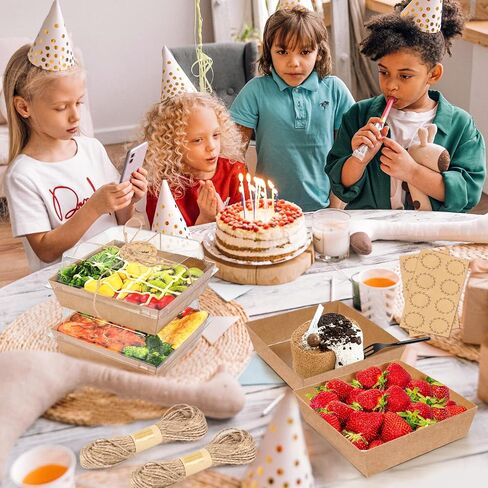 30 Pack Small Charcuterie Boxes with Clear Lids, 5.5" x 5.1" x 2.5" Paper Disposable Food Containers, Kraft Bakery Dessert Boxes with Forks for Sandwich, Cake Slice, Snacks, Strawberries (Brown) in Saudi Arabia