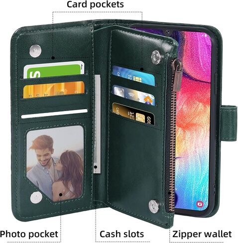 ASUWISH متوافق مع Samsung Galaxy A50 A50S A30S Wallet Case و Glass Glass Screen Protector حامل بطاقة CORDER COLLER COLLED FOR GLAXAY A 50 50S 30S GAXALY S50 50A SM A505G Women Green in Kuwait