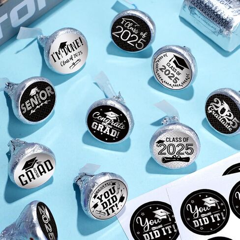 240Pcs Class of 2025 Graduation Stickers,Congrats Party Favors Chocolate Sticker Candy Labels for 2025 Senior High School College Graduation Supplies and Decorations (Black and Silver) in Kuwait