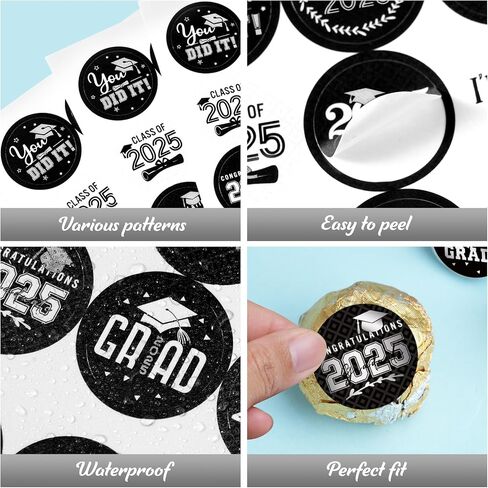 240Pcs Class of 2025 Graduation Stickers,Congrats Party Favors Chocolate Sticker Candy Labels for 2025 Senior High School College Graduation Supplies and Decorations (Black and Silver) in Kuwait