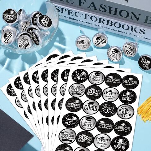 240Pcs Class of 2025 Graduation Stickers,Congrats Party Favors Chocolate Sticker Candy Labels for 2025 Senior High School College Graduation Supplies and Decorations (Black and Silver) in Kuwait
