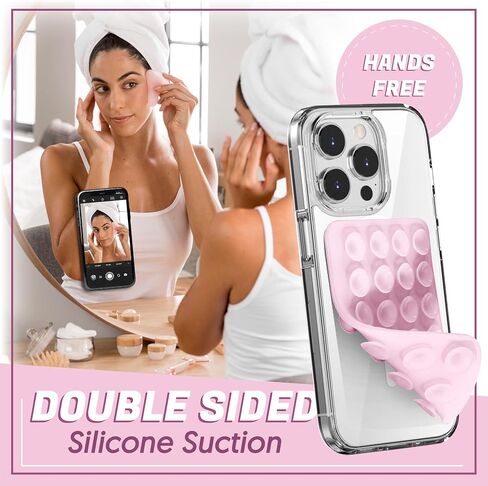 Silicone Suction Phone Case Mount Sticky Grip Holder for Selfies & Videos, iPhone & Android Compatible, Durable, Hands-Free, Adhesive Silicone Phone Suction Mount - Pink in Saudi Arabia