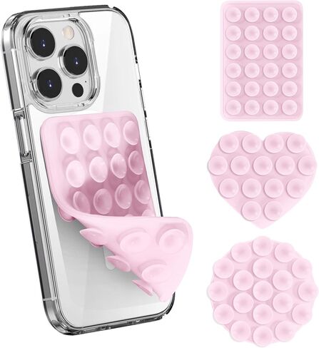 Silicone Suction Phone Case Mount Sticky Grip Holder for Selfies & Videos, iPhone & Android Compatible, Durable, Hands-Free, Adhesive Silicone Phone Suction Mount - Pink in Saudi Arabia