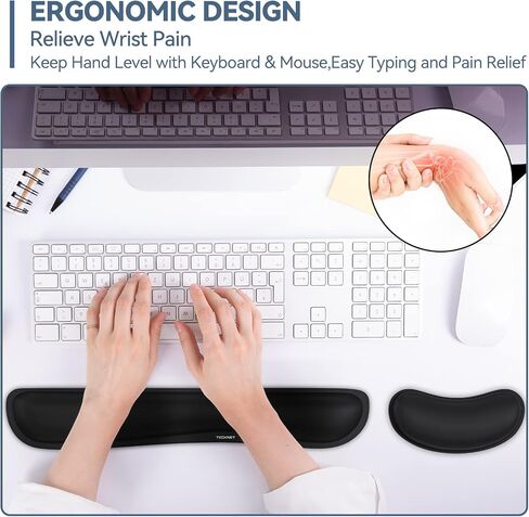 TECKNET Keyboard Wrist Rest, Gel Memory Foam Wrist Rest, Waterproof Wrist Rest Pad, Wrist Rest for Computer Keyboard Support for Typing Pain Relief, Comfort for Office, Gaming, Computer, Black in Saudi Arabia