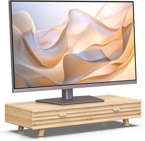 Bamboo Monitor Stand with Drawer - Desk Organizer with Cable Management & Storage, Ergonomic Laptop Riser for Home Office (220lbs Capacity, 24 inch ,Natural) in Kuwait