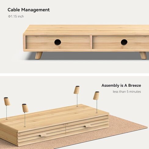 Bamboo Monitor Stand with Drawer - Desk Organizer with Cable Management & Storage, Ergonomic Laptop Riser for Home Office (220lbs Capacity, 24 inch ,Natural) in Kuwait