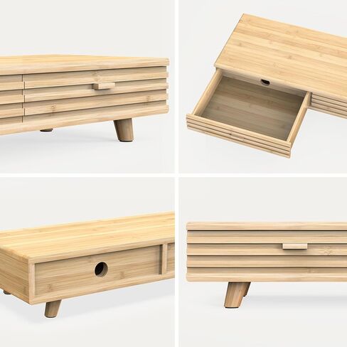 Bamboo Monitor Stand with Drawer - Desk Organizer with Cable Management & Storage, Ergonomic Laptop Riser for Home Office (220lbs Capacity, 24 inch ,Natural) in Kuwait