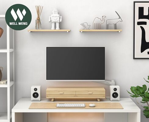 Bamboo Monitor Stand with Drawer - Desk Organizer with Cable Management & Storage, Ergonomic Laptop Riser for Home Office (220lbs Capacity, 24 inch ,Natural) in Kuwait
