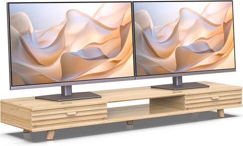 Bamboo Monitor Stand with Drawer - Desk Organizer with Cable Management & Storage, Ergonomic Laptop Riser for Home Office (220lbs Capacity, 24 inch ,Natural) in Kuwait