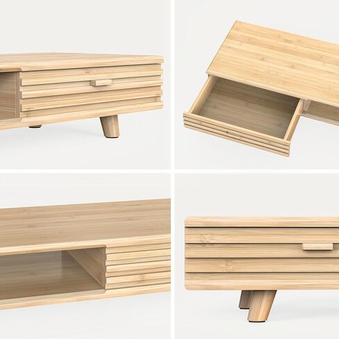 Bamboo Monitor Stand with Drawer - Desk Organizer with Cable Management & Storage, Ergonomic Laptop Riser for Home Office (220lbs Capacity, 24 inch ,Natural) in Kuwait