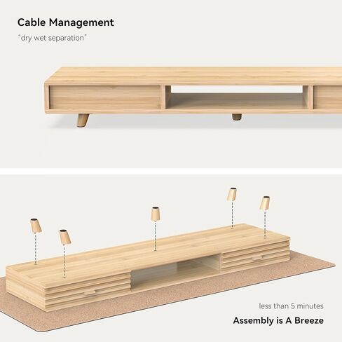 Bamboo Monitor Stand with Drawer - Desk Organizer with Cable Management & Storage, Ergonomic Laptop Riser for Home Office (220lbs Capacity, 24 inch ,Natural) in Kuwait