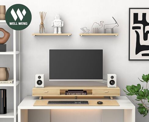 Bamboo Monitor Stand with Drawer - Desk Organizer with Cable Management & Storage, Ergonomic Laptop Riser for Home Office (220lbs Capacity, 24 inch ,Natural) in Kuwait