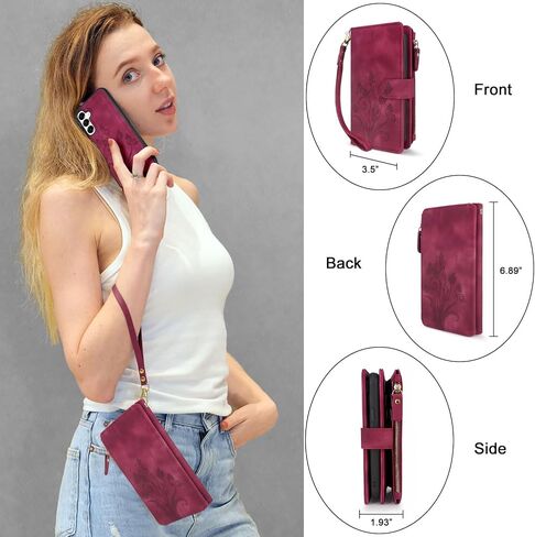 Lacass Case Wallet for Samsung Galaxy A16 5G, [12 Card Slots] ID Credit Cash Holder Zipper Pocket Detachable Leather Wallet Cover with Wrist Strap Lanyard（Floral Blue Green） in Saudi Arabia