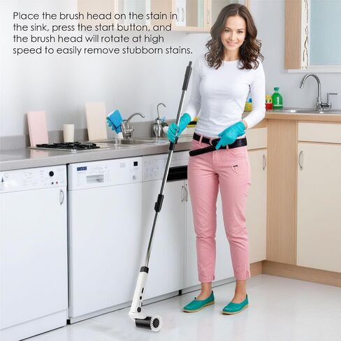 Electric Spin Scrubber, Cordless Cleaning Brush, Shower Cleaning Brush with 9 Brush Heads 2H Power Dual Speed, Adjustable Extension Handle, IPX7 Waterproof for Tub Tile Floor Car, White. in Saudi Arabia