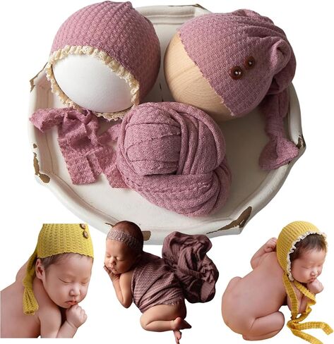 Zeroest Stretch Newborn Photography Wraps for Baby Boys & Girls, Newborn Baby Photo Photoshoot Posing Wrap Hat Bonnet 3Pcs in Saudi Arabia