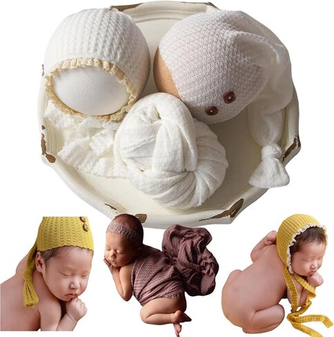 Zeroest Stretch Newborn Photography Wraps for Baby Boys & Girls, Newborn Baby Photo Photoshoot Posing Wrap Hat Bonnet 3Pcs in Saudi Arabia