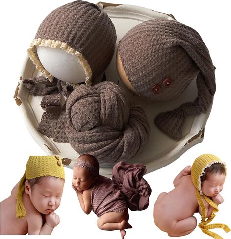 Zeroest Stretch Newborn Photography Wraps for Baby Boys & Girls, Newborn Baby Photo Photoshoot Posing Wrap Hat Bonnet 3Pcs in Saudi Arabia