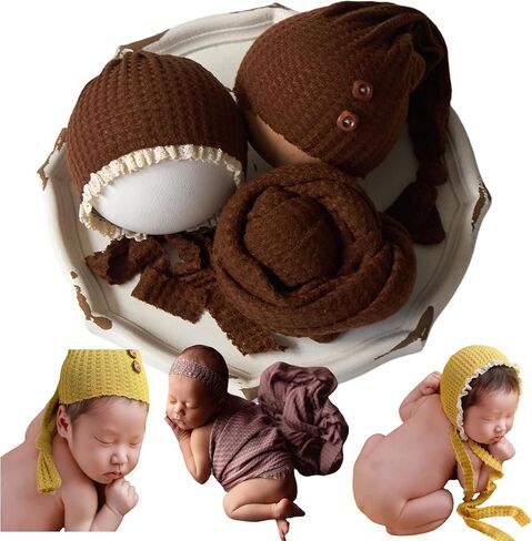 Zeroest Stretch Newborn Photography Wraps for Baby Boys & Girls, Newborn Baby Photo Photoshoot Posing Wrap Hat Bonnet 3Pcs in Saudi Arabia