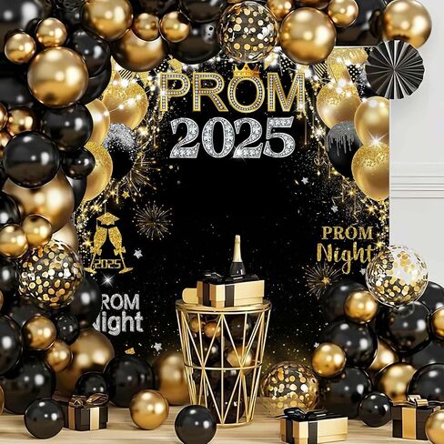 Mehofond Prom 2025 Backdrop for Photoshoot Black Gold Treguation تهانينا in Kuwait