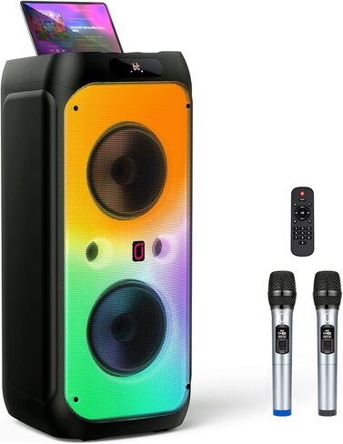 Karaoke Machine, 33" Big Bluetooth Party Speaker with 500W Peak Power, Wireless DJ PA Speaker with Subwoofers, Disco Lights & 2 Karaoke Microphones for Outdoor Home Party, Support USB/AUX/REC/TWS in Saudi Arabia