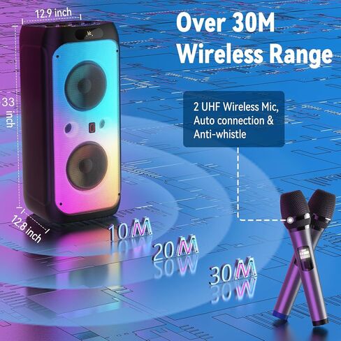Karaoke Machine, 33" Big Bluetooth Party Speaker with 500W Peak Power, Wireless DJ PA Speaker with Subwoofers, Disco Lights & 2 Karaoke Microphones for Outdoor Home Party, Support USB/AUX/REC/TWS in Saudi Arabia