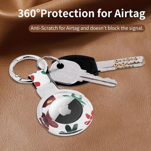 سلسلة مفاتيح الهواء من الجلد الأصلي متوافق مع حامل Apple Airtag ، علبة علامة الهواء مع كريم مفاتيح Airtag White (ثقب) in Kuwait