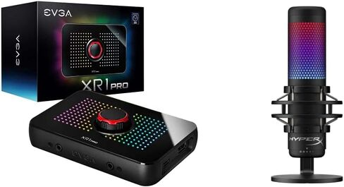 EVGA XR1 Pro Capture Card, 1440p/4K HDR Capture/Pass Through & HyperX QuadCast S – RGB USB Condenser Microphone for PC, PS4, PS5 and Mac, Anti-Vibration Shock Mount, 4 Polar Patterns in Saudi Arabia