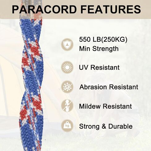 550 Paracord Rope 10ft, 4mm Thin Paracord Nylon Cord 7-Strand Core [for Tent Camping Outdoor Gear] - Black Brown in Saudi Arabia