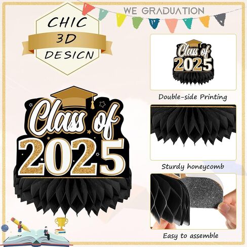 Yisong 9 Pieces 2024 Graduation Party Table Decorations Class of 2024 Congrats Graduation Centerpieces for Tables Congratulate Honeycomb Centerpiece Table Topper for Grad Party Favor(Blue) in Kuwait