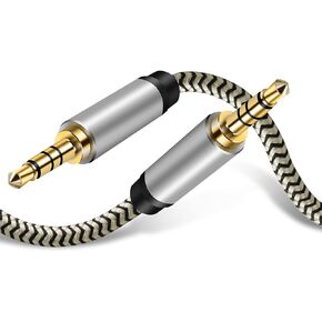 3.5mm Aux Cable 4 Pole, TRRS Cable Nylon Braided Male to Male Audio Cable, Aux Cord for Headphones, PS4,Phone, Tablets, Headset, PC, Laptop and More(4m12Ft)