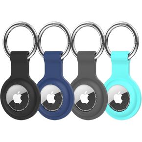 Silicone Case for Airtag with Keychain Ultra Durable Anti-Lost Protective Air Tag Holder with Keyring for Luggage, Key, Backpack Easy Installation, 4-Pack (Multi-Color)