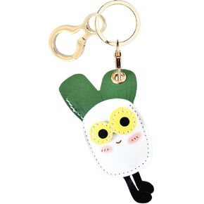 Leather Keychain Holder Case Compatible with AirTag,Cute Big Eyed Fruit Element Protective Air Tag Cover with KeyRing,Anti-Scratch Finder GPS Tracker Case for Wallet,Keys,Bag,Pets(Mushroom A)