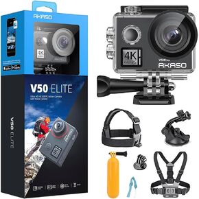 AKASO V50 Elite 4K60FPS 20MP WiFi Action Camera and 7 in 1 Action Camera Accessories Kit Bundle