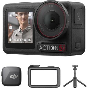 DJI Osmo Action 5 Pro Combo Combo + Mini Extension Rod + MIC Mini Transmitter (Infinity Black) ، وكاميرا عمل مقاومة للماء 4K مع 1/1.3 "، وتتبع الموضوع ، والاستقرار ، وكاميرا الحركة المصغرة