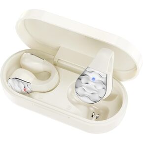 aigo Open Wireless Earbuds Bluetooth Headphones,Noise Canceling Earbuds IPX4 WaterproofEarbuds Open Ear Clip Earphones for iPhone, Android - White