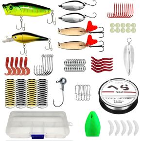 مجموعة سحر الصيد ، 127pcs Catfishing Tackle Kit ، معدات الصيد في المياه العذبة للباص ، سمك السلمون ، سمك السلمون مع صندوق معالجة