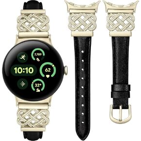 TOYOUTHS Celtic Knot Leather Band Compatible with Google Pixel Watch 3 41mm/Pixel Watch 2/Pixel Watch 1 Band Women, Slim Dressy Thin Fashion Designer Premium Leather Strap for Pixel 3 2 1 Smartwatch