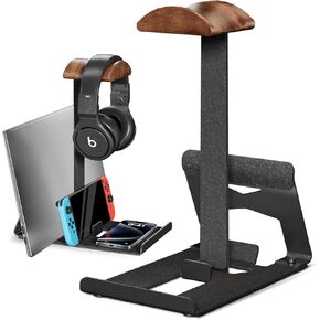 Viozon Headphone Stand with Laptop Dock Holder, All-in-One Desk Organizer for Gaming & Workstation Setup/iPad&Switch, Controller Rest Storage, Wood Headset Stand for Airpods max/Sony/Razer.
