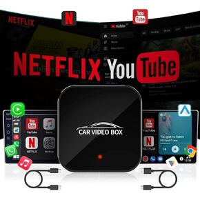 Wireless Carplay Adapter with YouTube, 2024 Carplay Wireless Adapter & Android Auto Wireless Dongle Easy to Setup,5GHz WiFi,Video Box Convert Wried to Wireless CarPlay Stream to Your Car