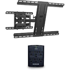 SANUS Premium Full Motion TV Mount for 42"-90" TVs with On-Wall Low Profile 1080J Fireproof Surge Protector